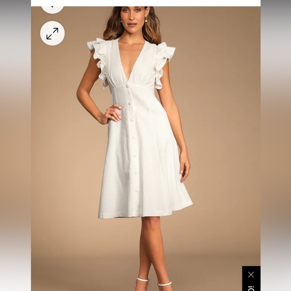 Lulus Ruffle Midi White dress